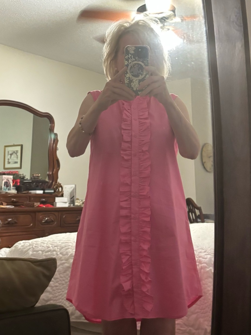 Sleeveless Pink Ruffle-Front Shirt Dress  Like New! - Picture 5 of 6